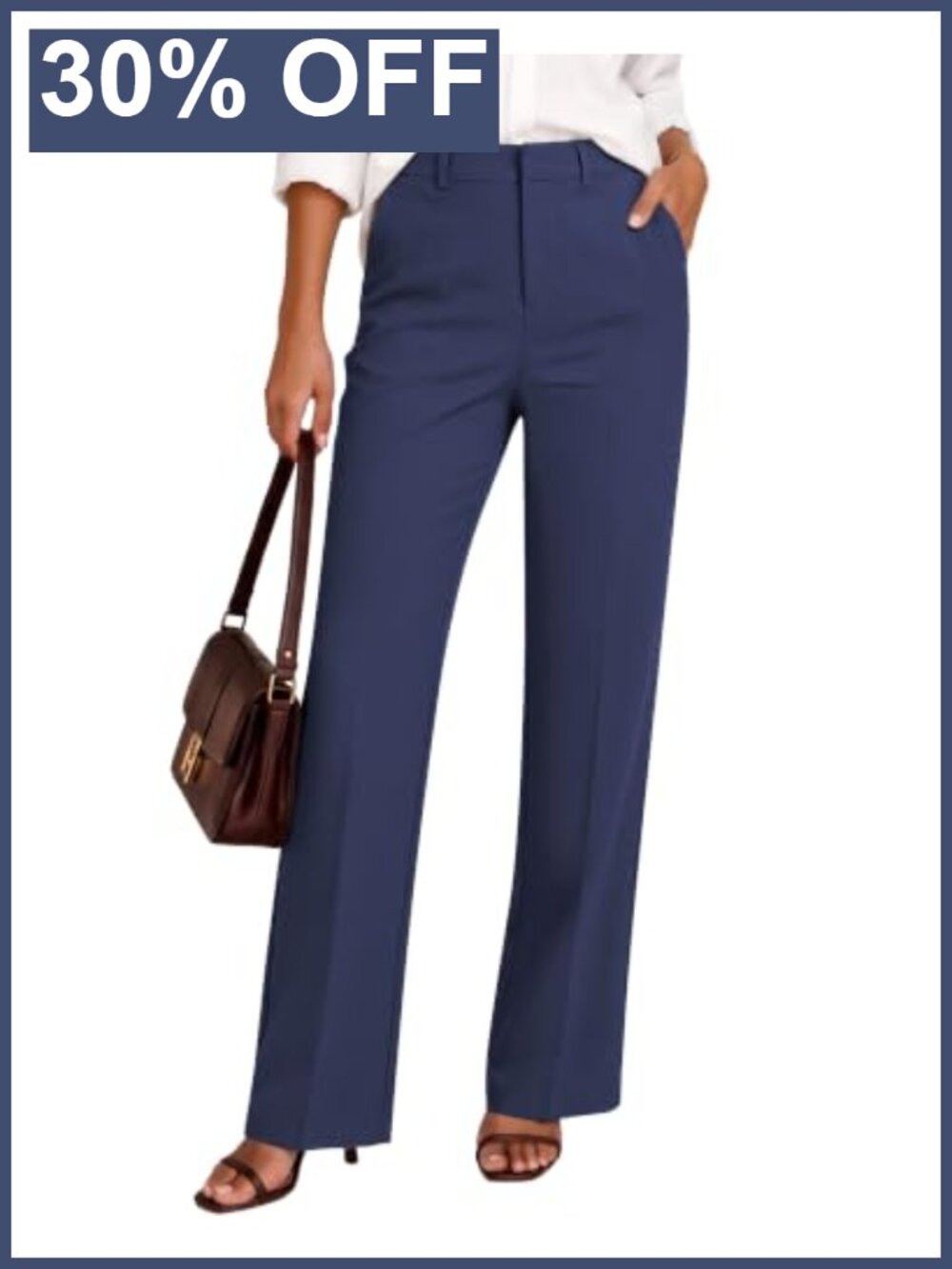 Straight Leg High Rise Dress Pants Elastic Waist Business Casual Trousers with
